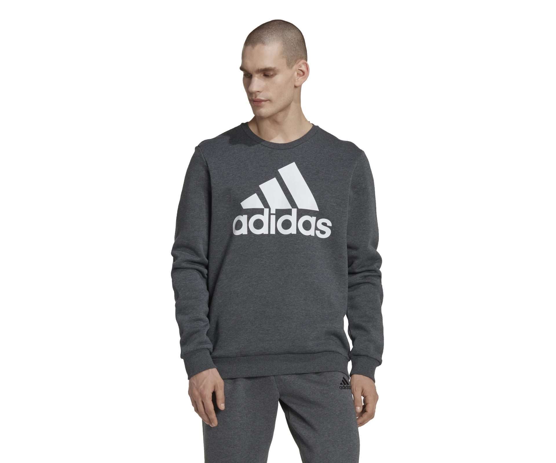 adidas Men's Essentials Big Logo Sweatshirt - DARK GREY / HEATHER WHITE